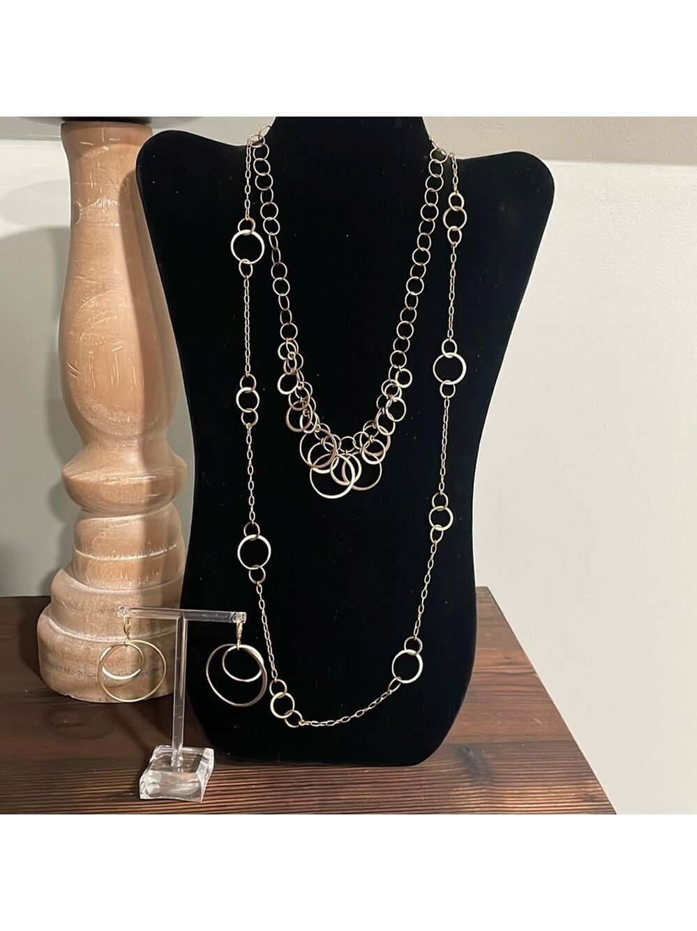 Vintage gold tone and cream enamel 3 piece necklaces and earring set